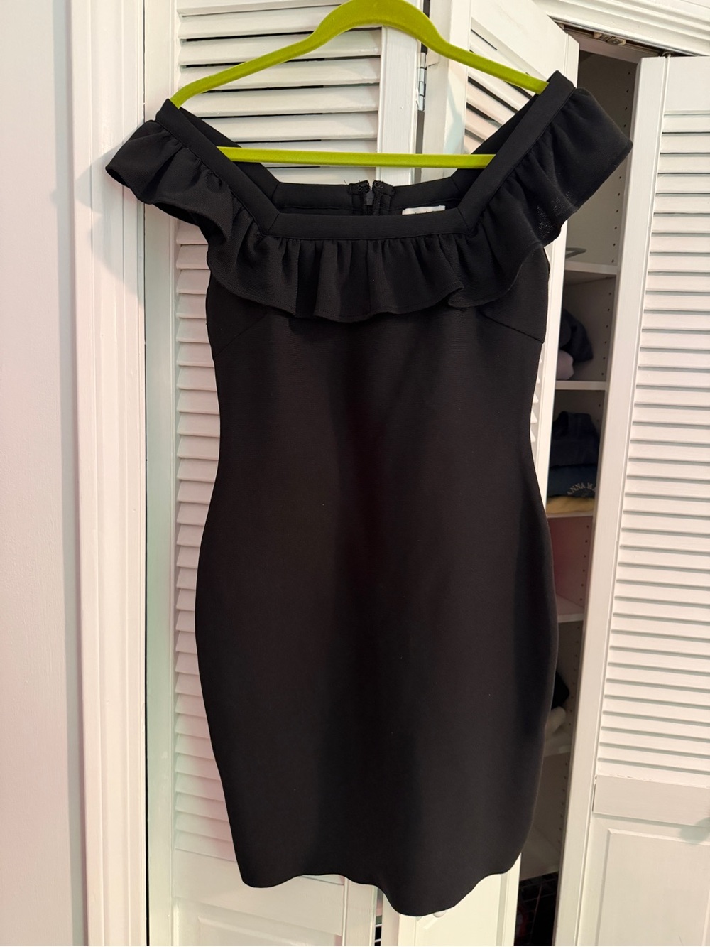 Twelfth Love Black Off-Shoulder Ruffle Sheath Dress